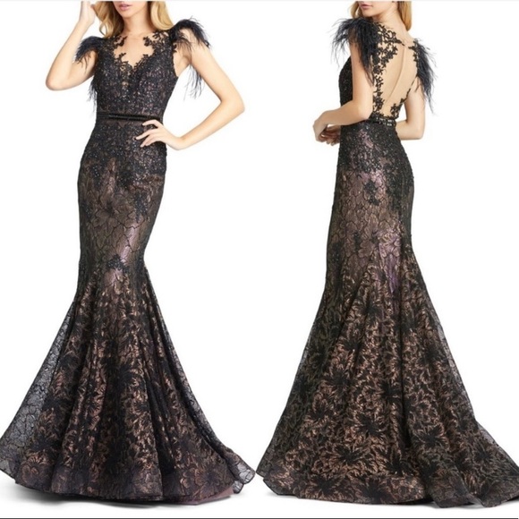 Mac Duggal Feather Cap Sleeve Mermaid Dress! - Picture 3 of 7